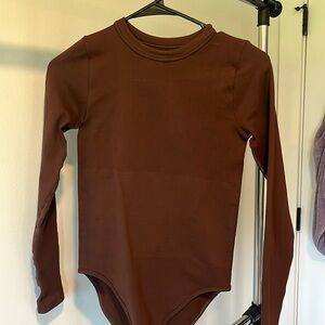 Women’s, unknown brand, brown long sleeve body suit.